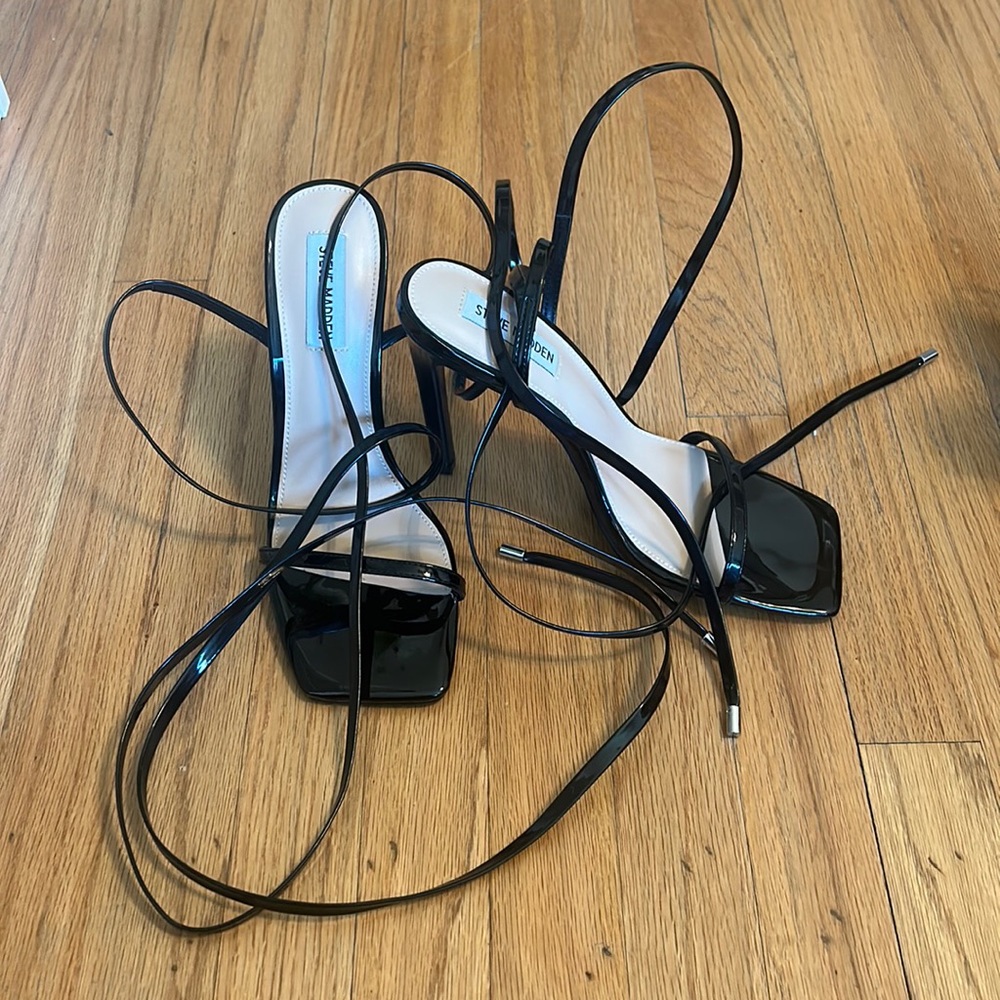 Strappy black heels (NEW- never worn)